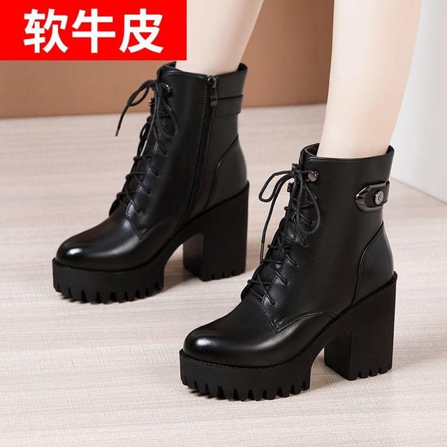 Platform Block Heel Lace Up Short Boots Product Image