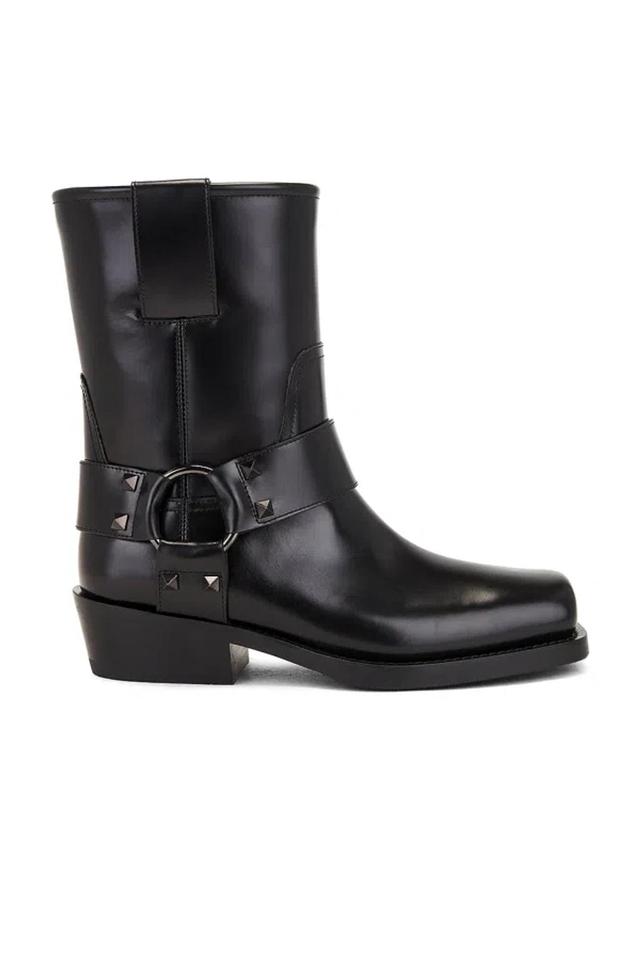 VALENTINO GARAVANI Rockstud Calfskin Biker Ankle Boot 40mm Woman Black 40.5 Product Image