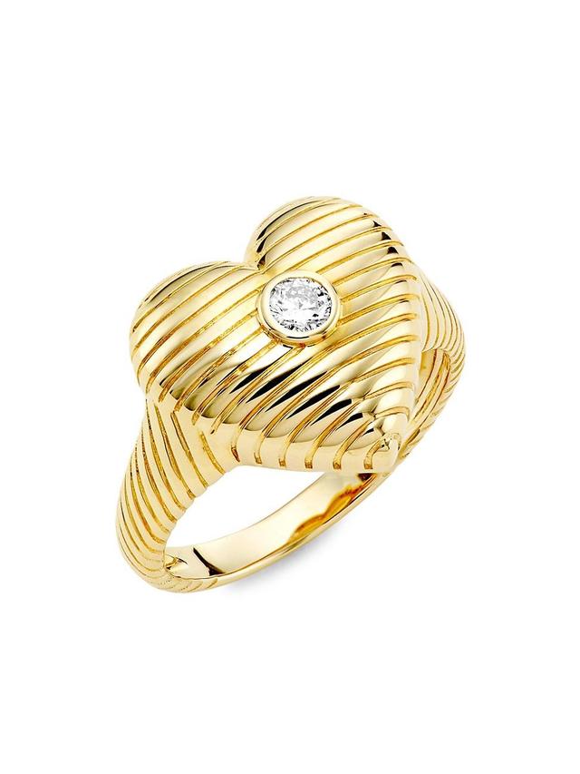 Womens 14K Yellow Gold & 0.13 TCW Diamond Heart Ring Product Image