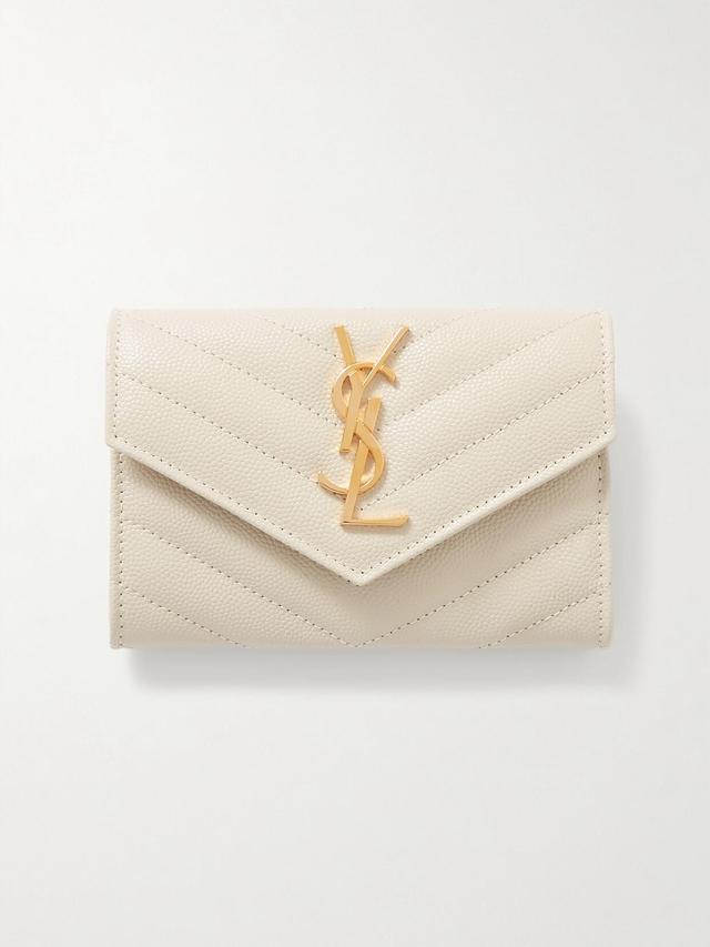 SAINT LAURENT Monogramme Envelope Quilted Textured-leather Wallet In Off-white Product Image