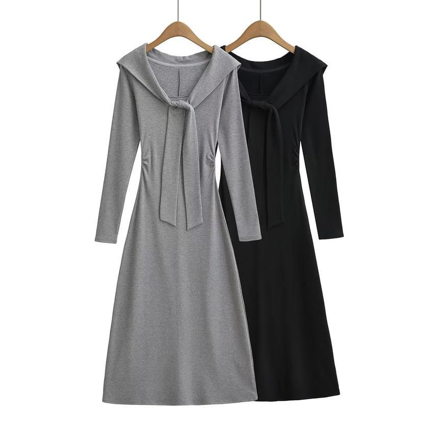 Mock Two-Piece Long-Sleeve Plain Maxi A-Line Dress Product Image