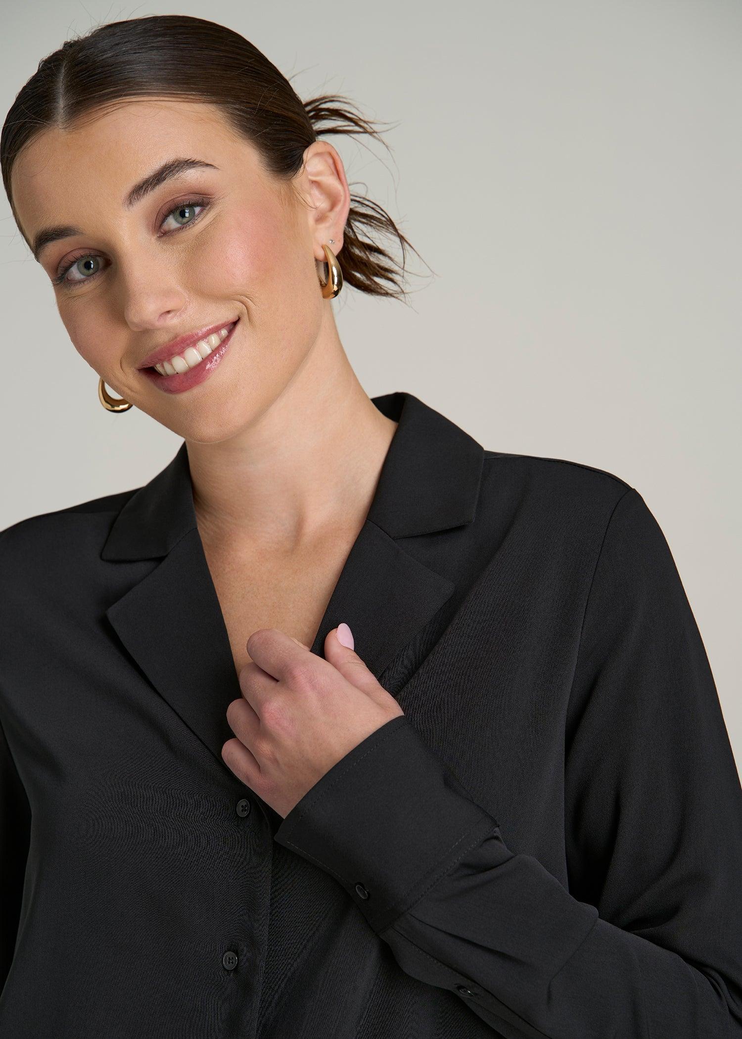 Notch Collar Tall Women's Blouse in Black Female Product Image