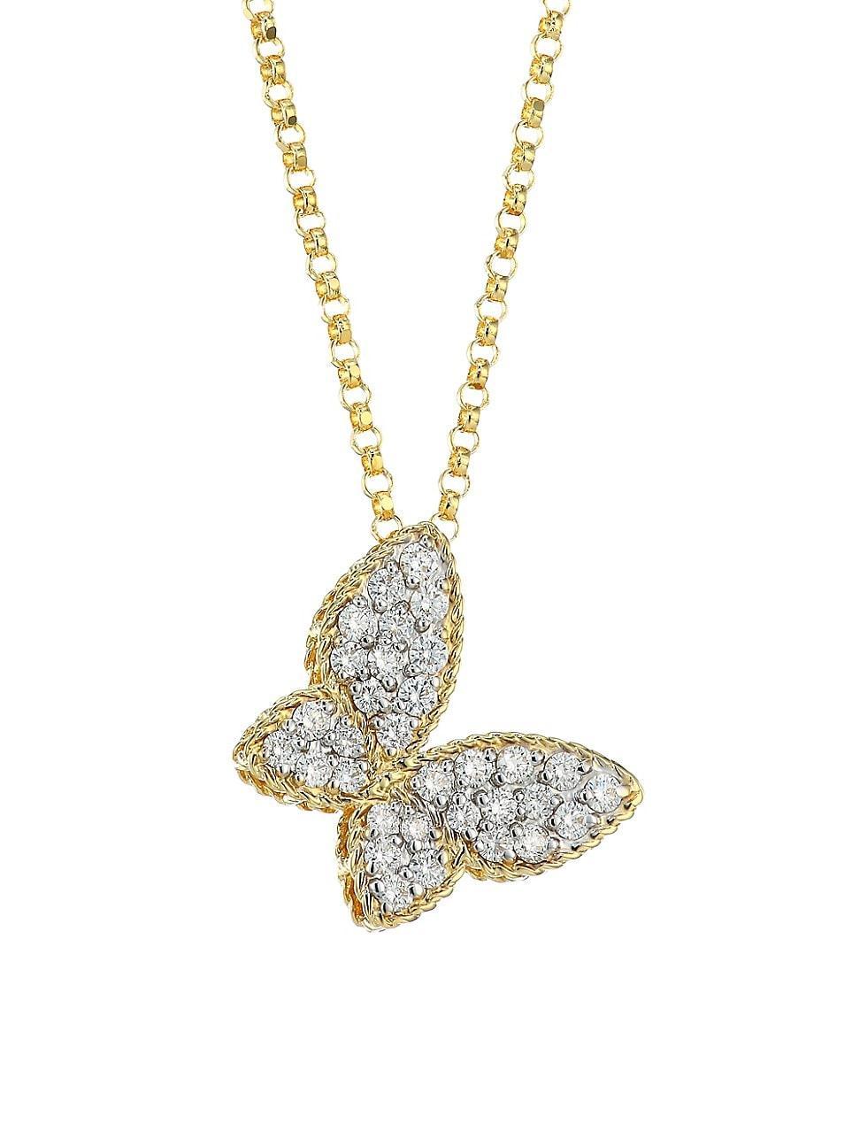 Roberto Coin 18K Yellow Gold Tiny Treasures Princess Diamond Butterfly Necklace, 18 Product Image