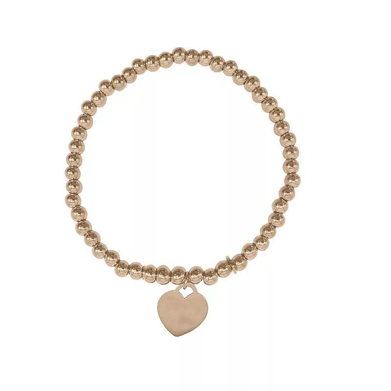 Adornia 14k Rose Gold Plated Bead Chain Heart Bracelet, Womens Pink Product Image