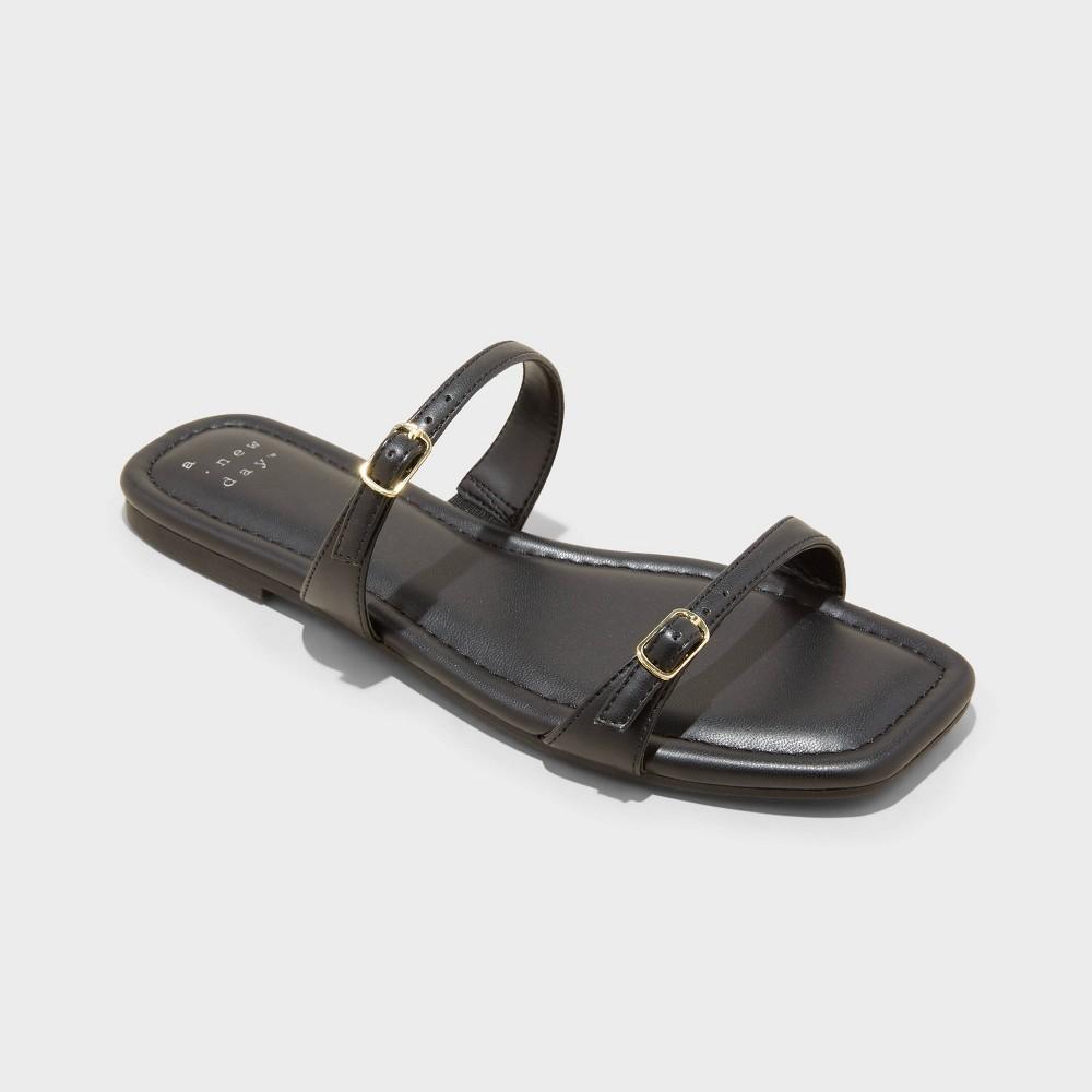 Womens Connie Two Band Buckle Slide Sandals with Memory Foam Insole - A New Day Black 7.5 Product Image