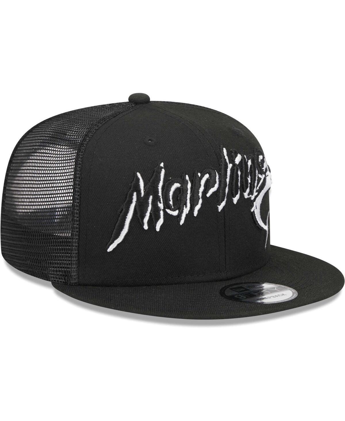 Mens New Era Miami Marlins Street Trucker 9FIFTY Snapback Hat Product Image