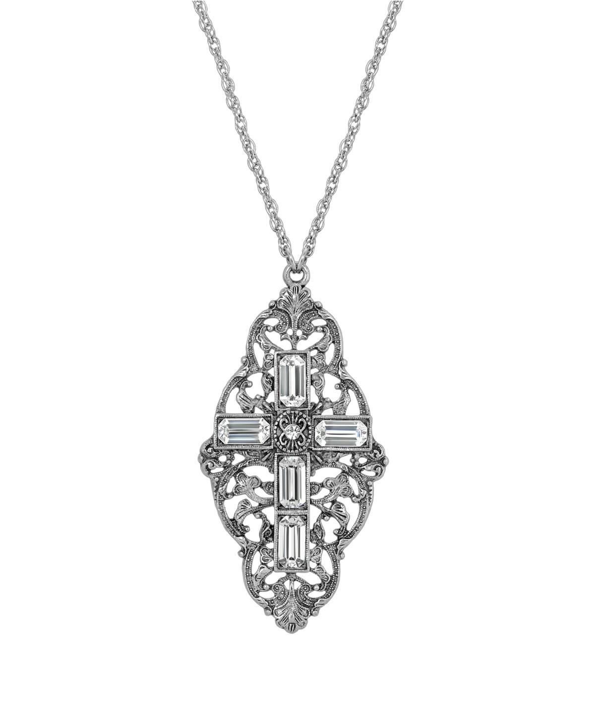 Symbols of Faith Silver Tone Filigree Simulated Crystal Cross Necklace, Womens, Clear Product Image