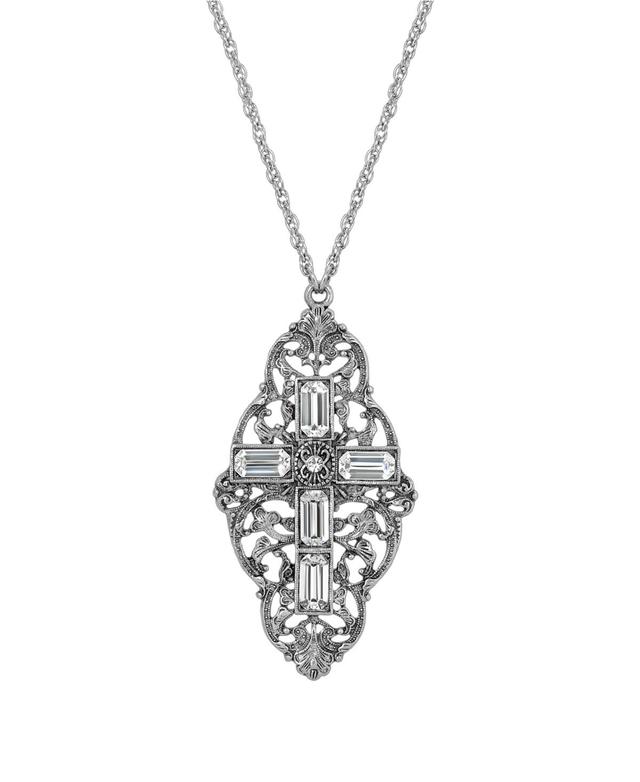 Symbols of Faith Silver Tone Filigree Simulated Crystal Cross Necklace, Womens Product Image