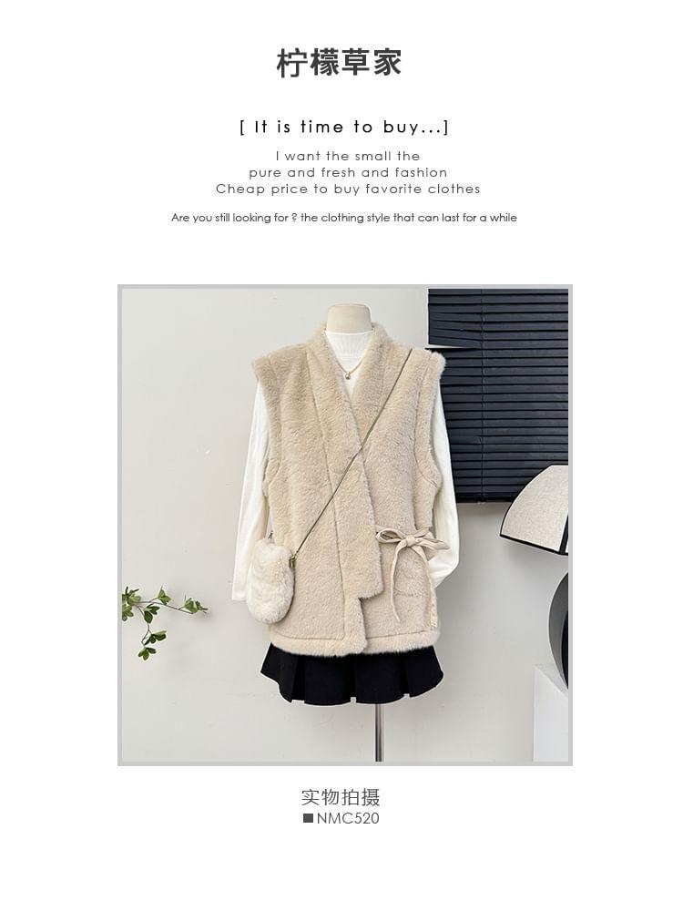 Faux-Fur Wrapped Vest Jacket Product Image