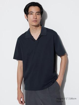 Mens Airism Cotton Jersey Skipper Polo Shirt with Quick-Drying Navy Small UNIQLO US Product Image