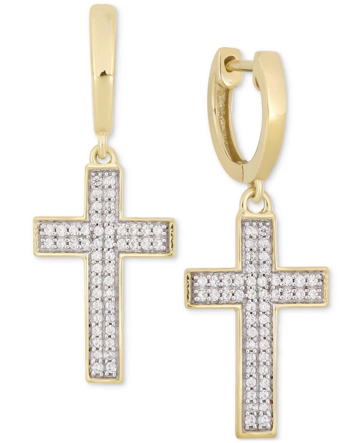 Mens Diamond Cross Dangle Huggie Hoop Earrings (1/4 ct. t.w.) in 10k Gold Product Image