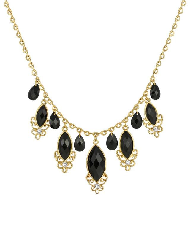 1928 Gold Tone Black Crystal Teardrop Necklace, Womens Product Image