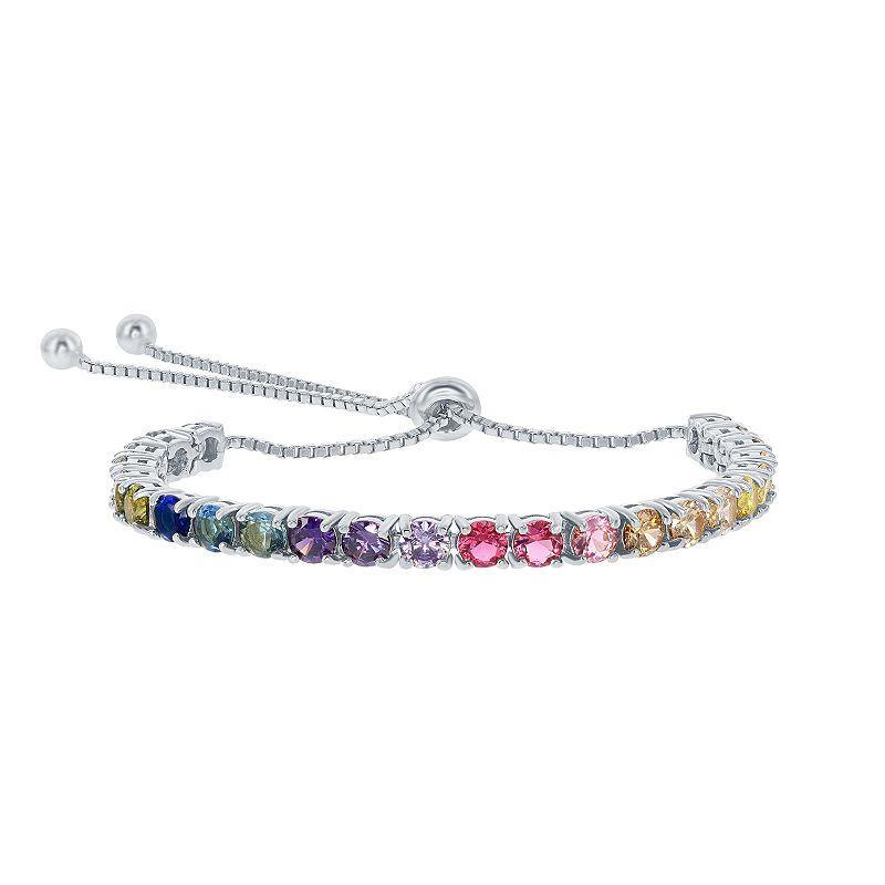 Sterling Silver Colorful Cubic Zirconia Bolo Bracelet, Womens Multicolor Product Image