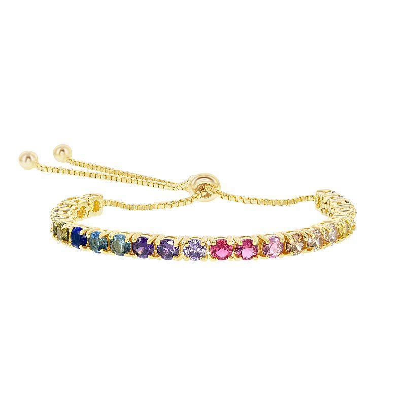 Sterling Silver Colorful Cubic Zirconia Bolo Bracelet, Womens 14k Gold Plated Product Image