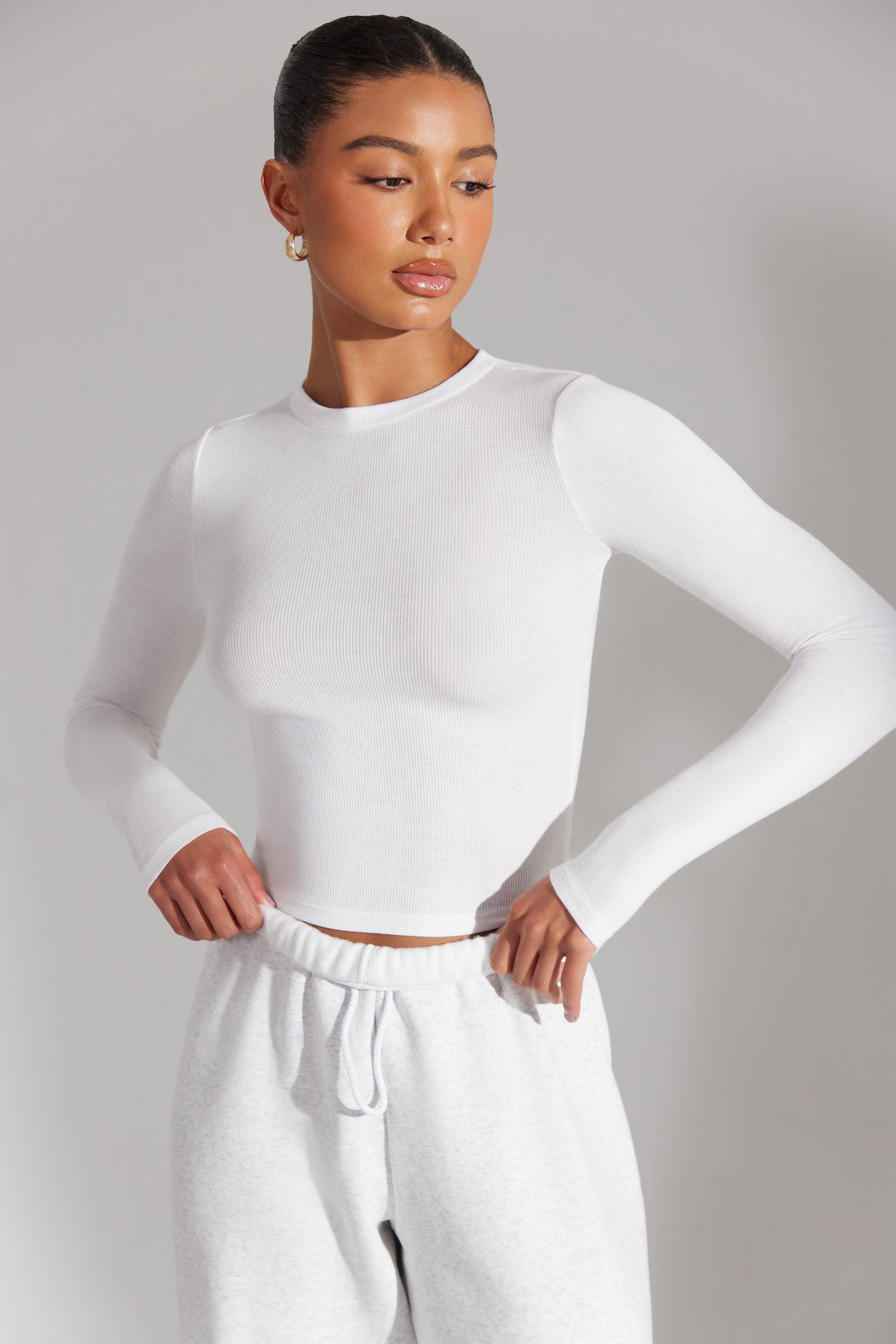 Soft Rib Long Sleeve Top in White Product Image