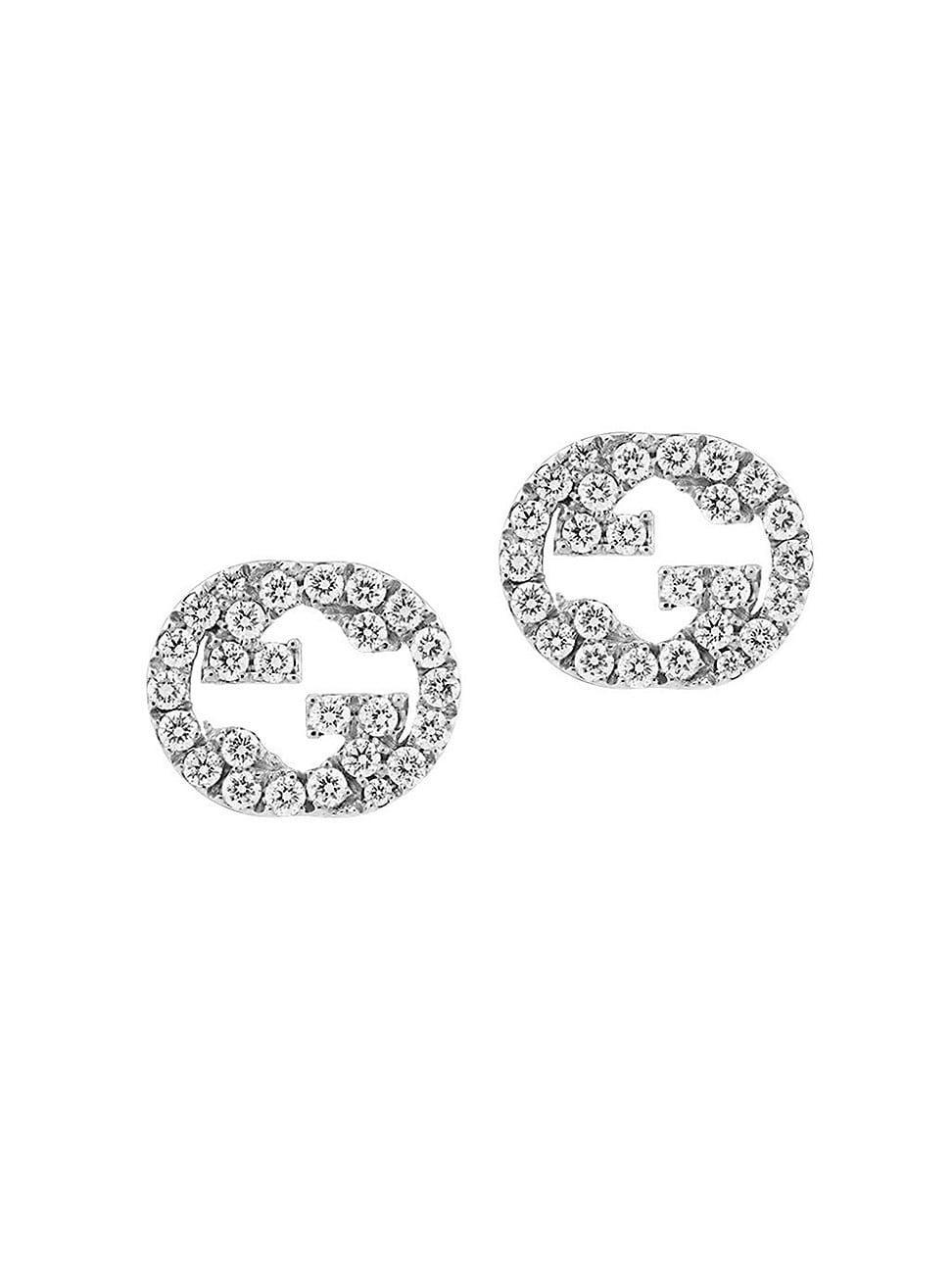 Womens Interlocking G 18K White Gold & 0.38 TCW Diamond Stud Earrings Product Image