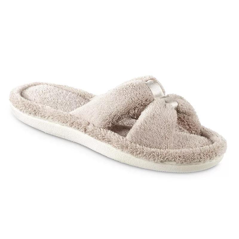 Womens isotoner Memory Foam Microterry X-Slide Slippers with Satin Trim Brown Product Image