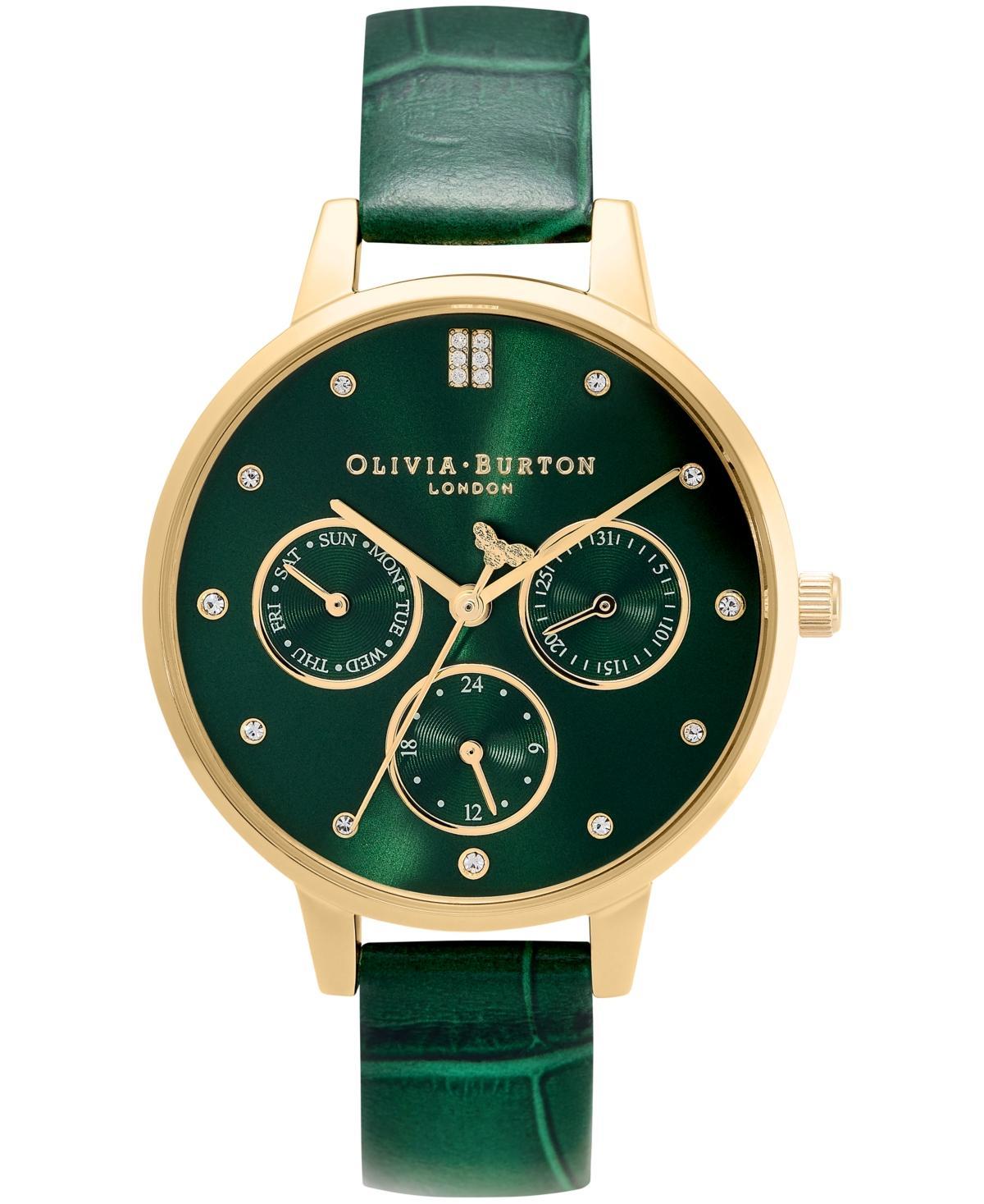 Olivia Burton Chronograph Stainless Steel Case Forest Green Leather Strap Watch - Green Product Image