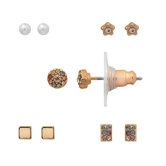 LC Lauren Conrad Geometric Rainbow Pave Set of 5 Nickel Free Stud Earrings, Womens, Multi Product Image