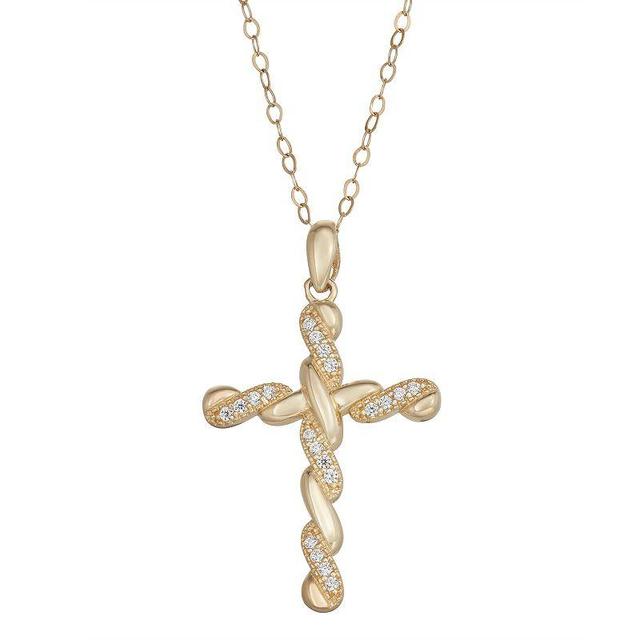 10k Gold Cubic Zirconia Twisted Cross Pendant, Womens Product Image