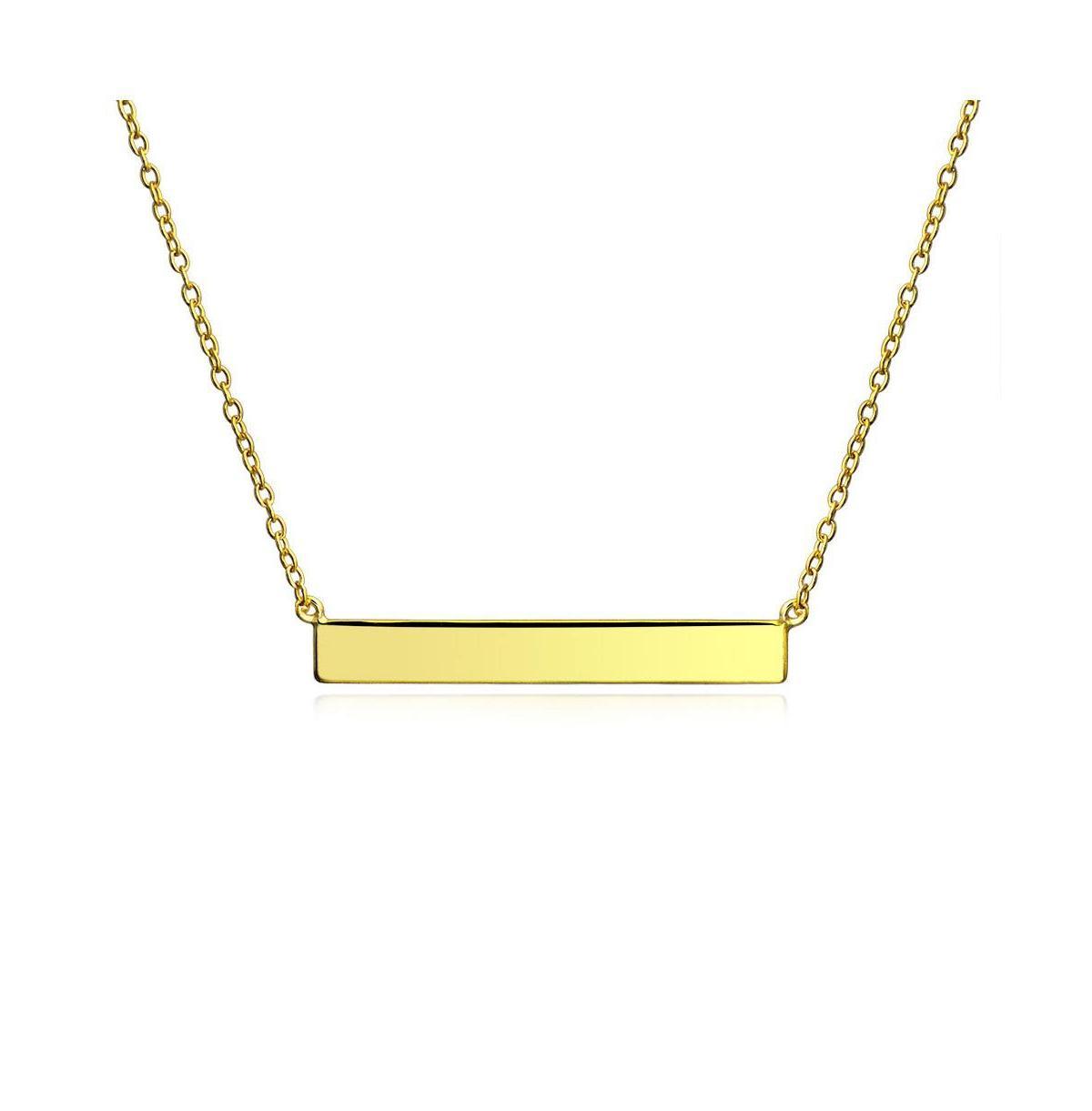 Bling Jewelry Thin Name Plated Style Sideways Diagonal Flat Bar Pendant Necklace For Women Gold Plated Sterling Silver Product Image