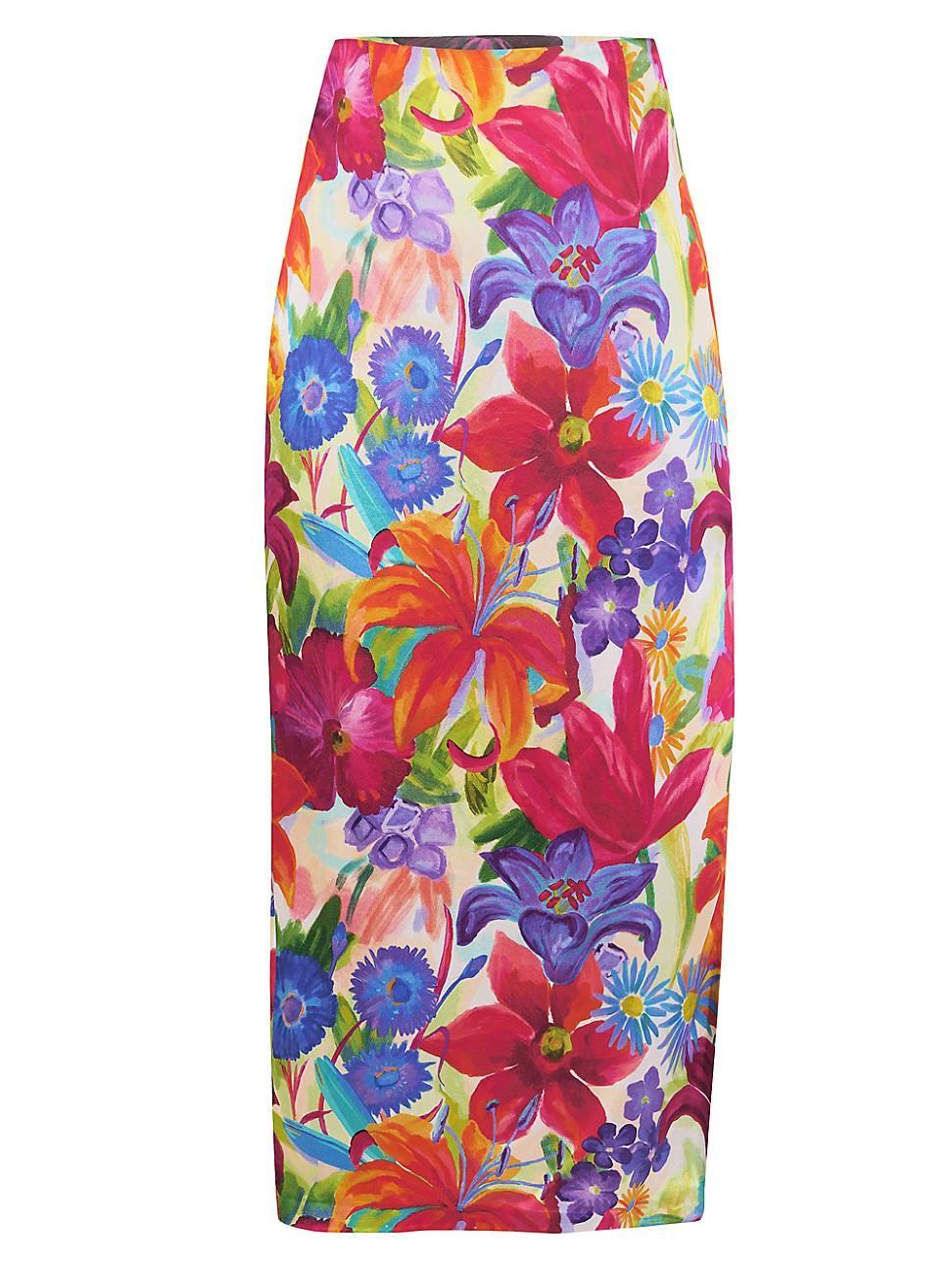 Womens Floral Silk Pencil Skirt Product Image