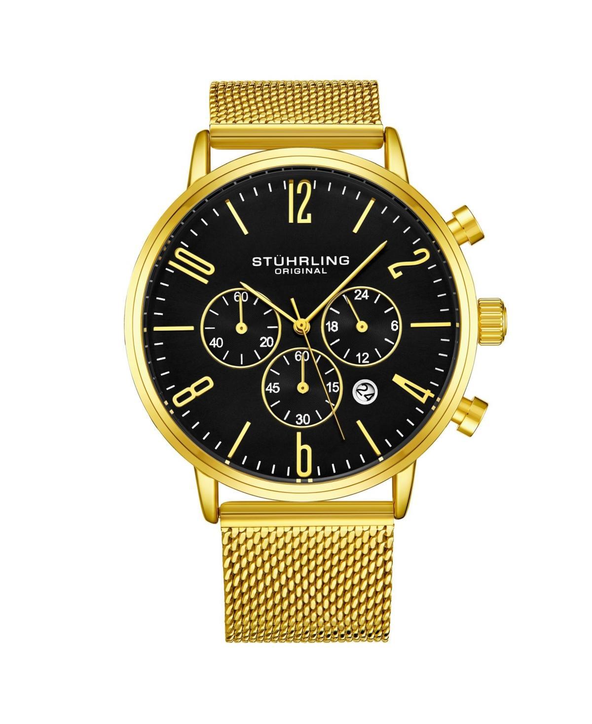 Stuhrling Mens Gold Tone Mesh Stainless Steel Bracelet Watch 48mm - Gold Product Image