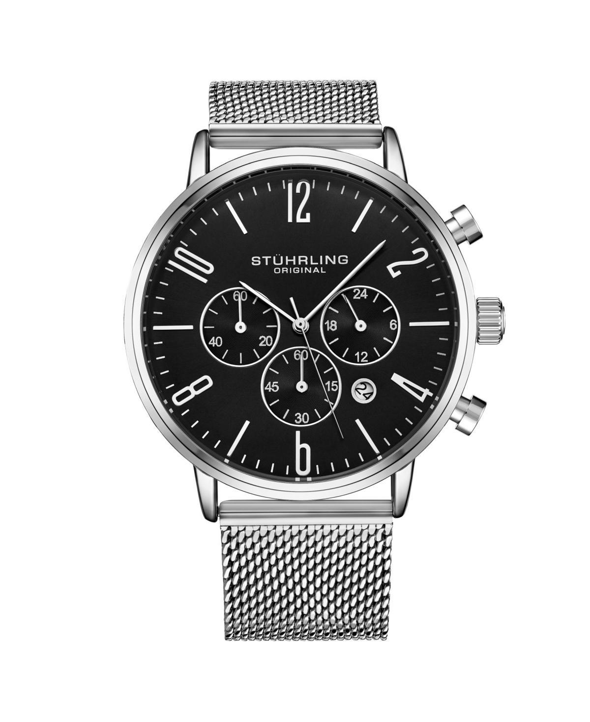 Stuhrling Mens Silver Tone Mesh Stainless Steel Bracelet Watch 48mm Product Image