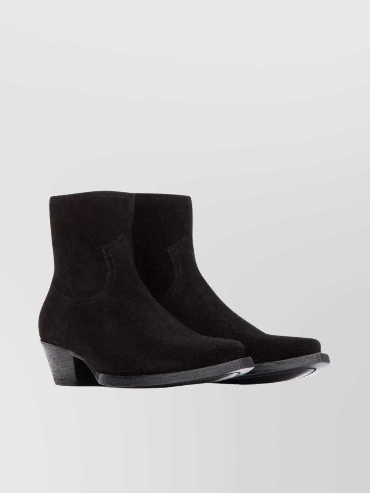 Suede Block Heel Ankle Boots In Brown Product Image