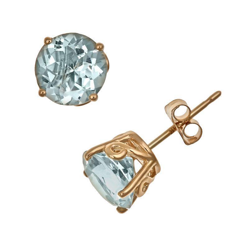 Celebration Gems 14k Gold Aquamarine Stud Earrings, Womens, Blue Product Image