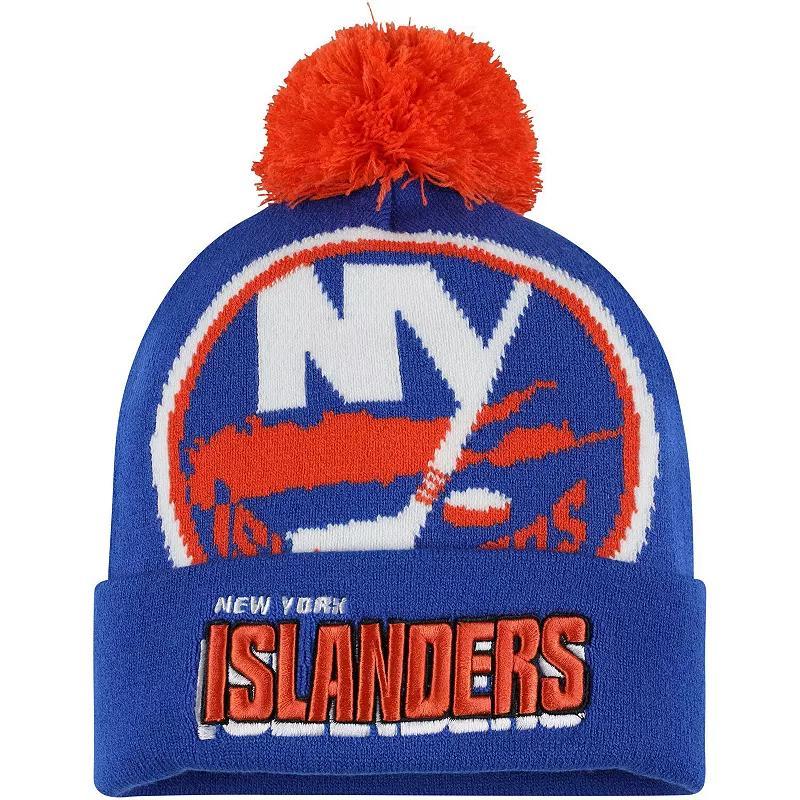 Mens Mitchell & Ness Royal New York Islanders Punch Out Cuffed Knit Hat with Pom Product Image