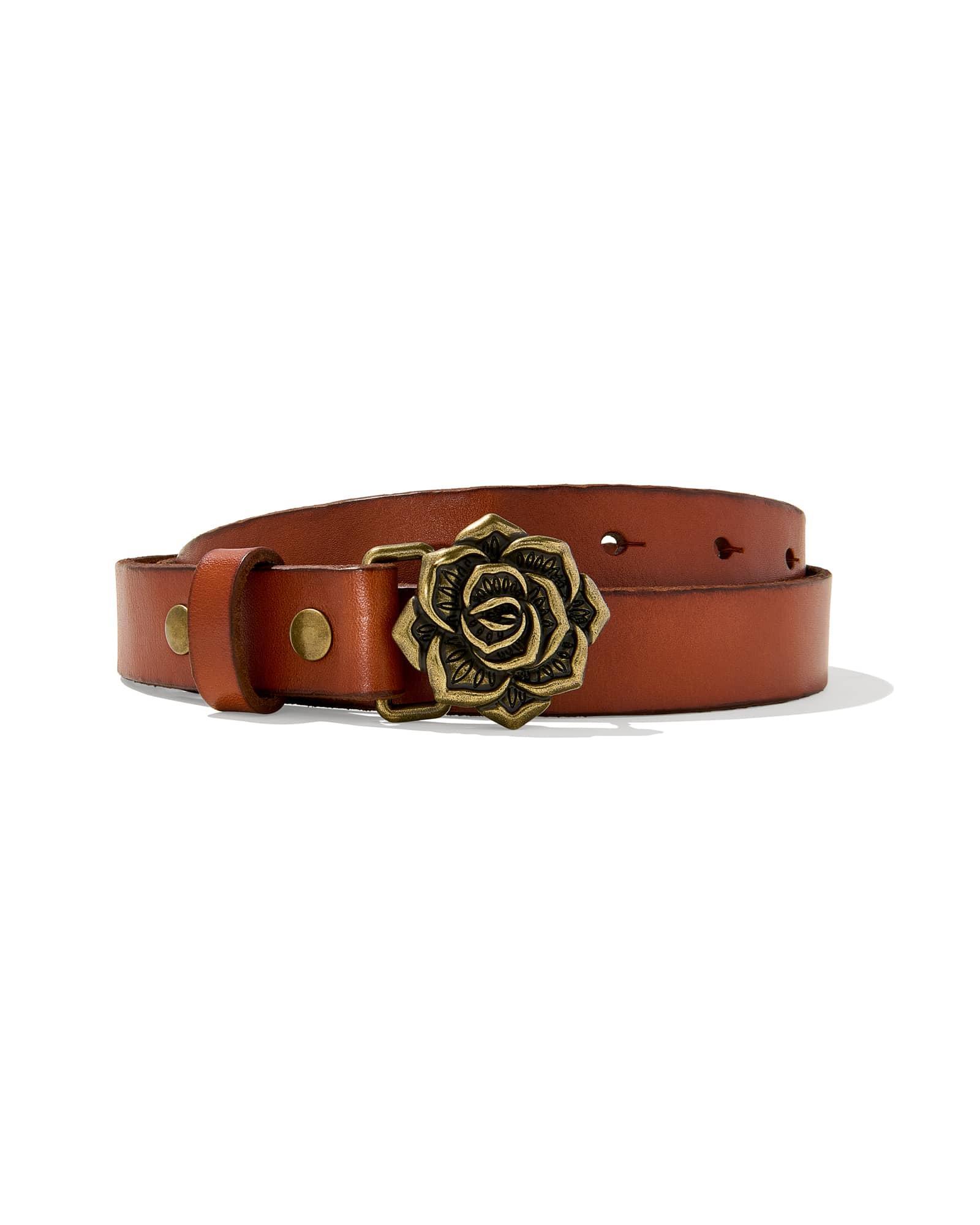 Rose Buckle Belt in Tan Leather Product Image