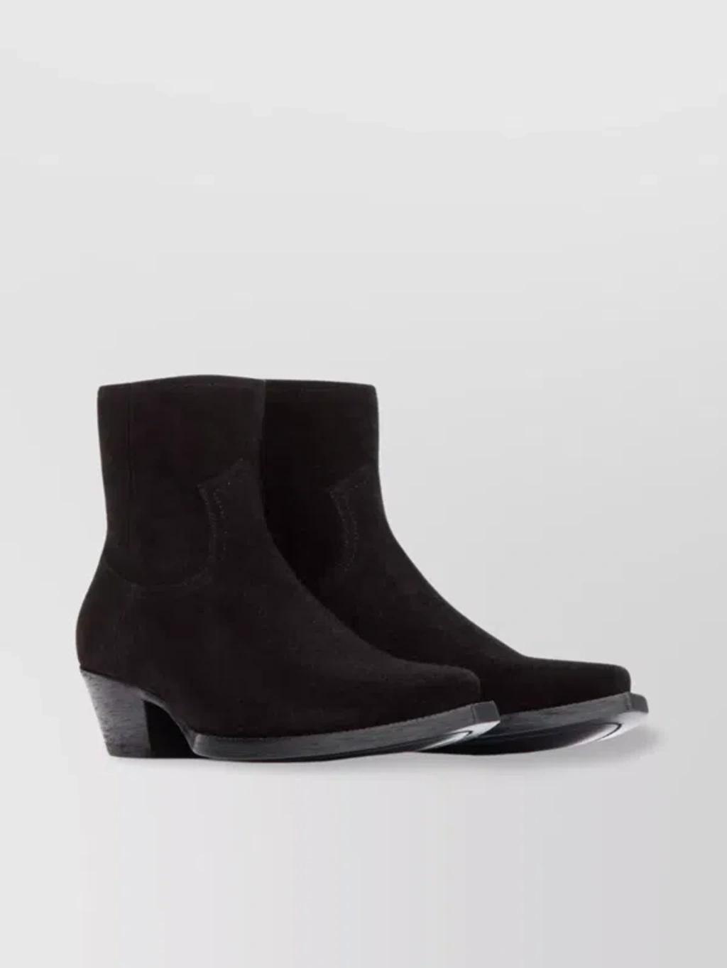 Suede Block Heel Ankle Boots In Brown Product Image