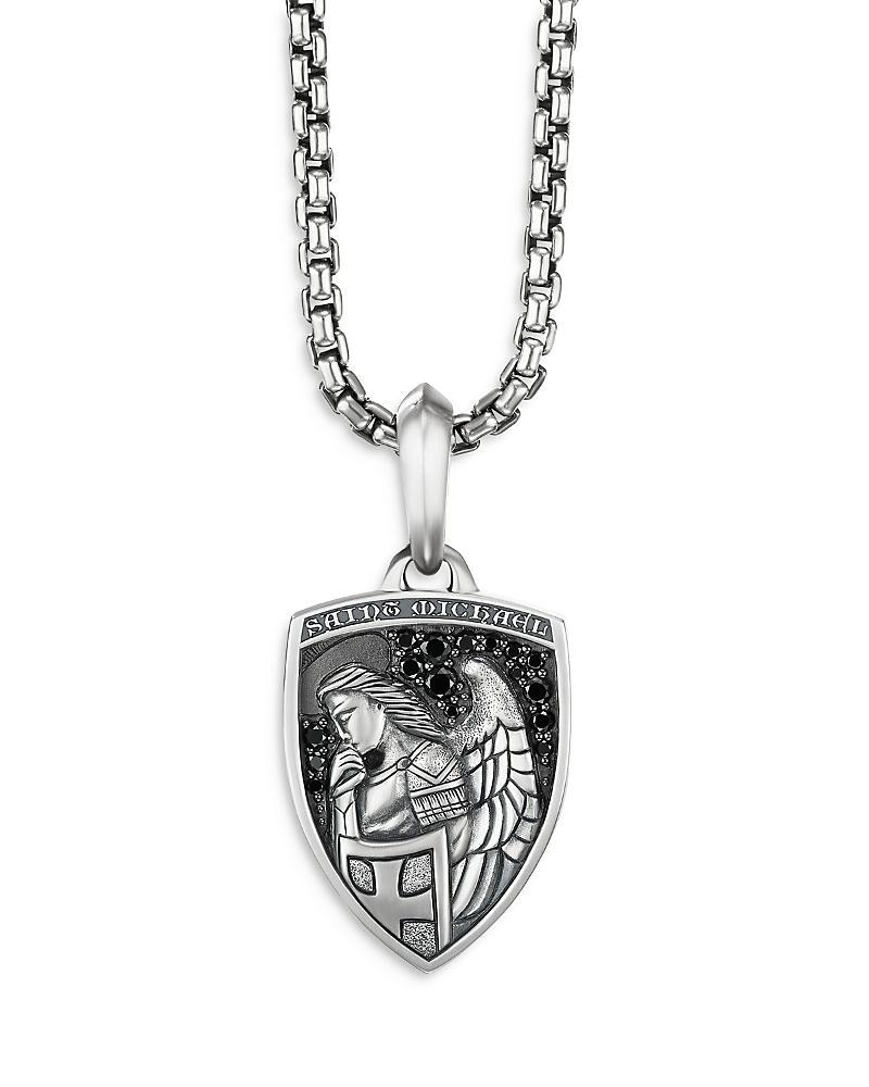 Mens Amulets St. Michael Sterling Silver & Pav Black Diamond Pendant Product Image