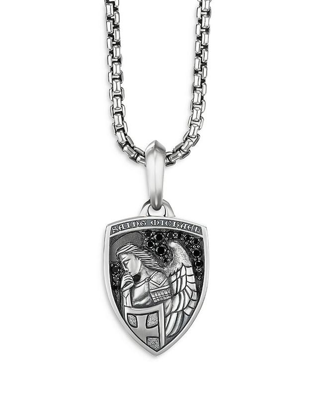 David Yurman Mens Sterling Silver St. Michael Medallion Amulet with Pave Black Diamonds Product Image