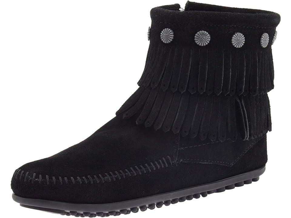 Minnetonka Double Fringe Side Zip Boot Suede) Women's Zip Boots Product Image