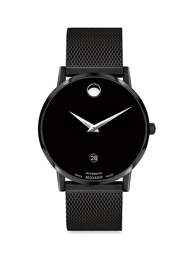 Men's Movado MuseumÂ® Classic Diamond Accent Silver-Tone Mesh Watch with Black Dial (Model: 607511) Product Image