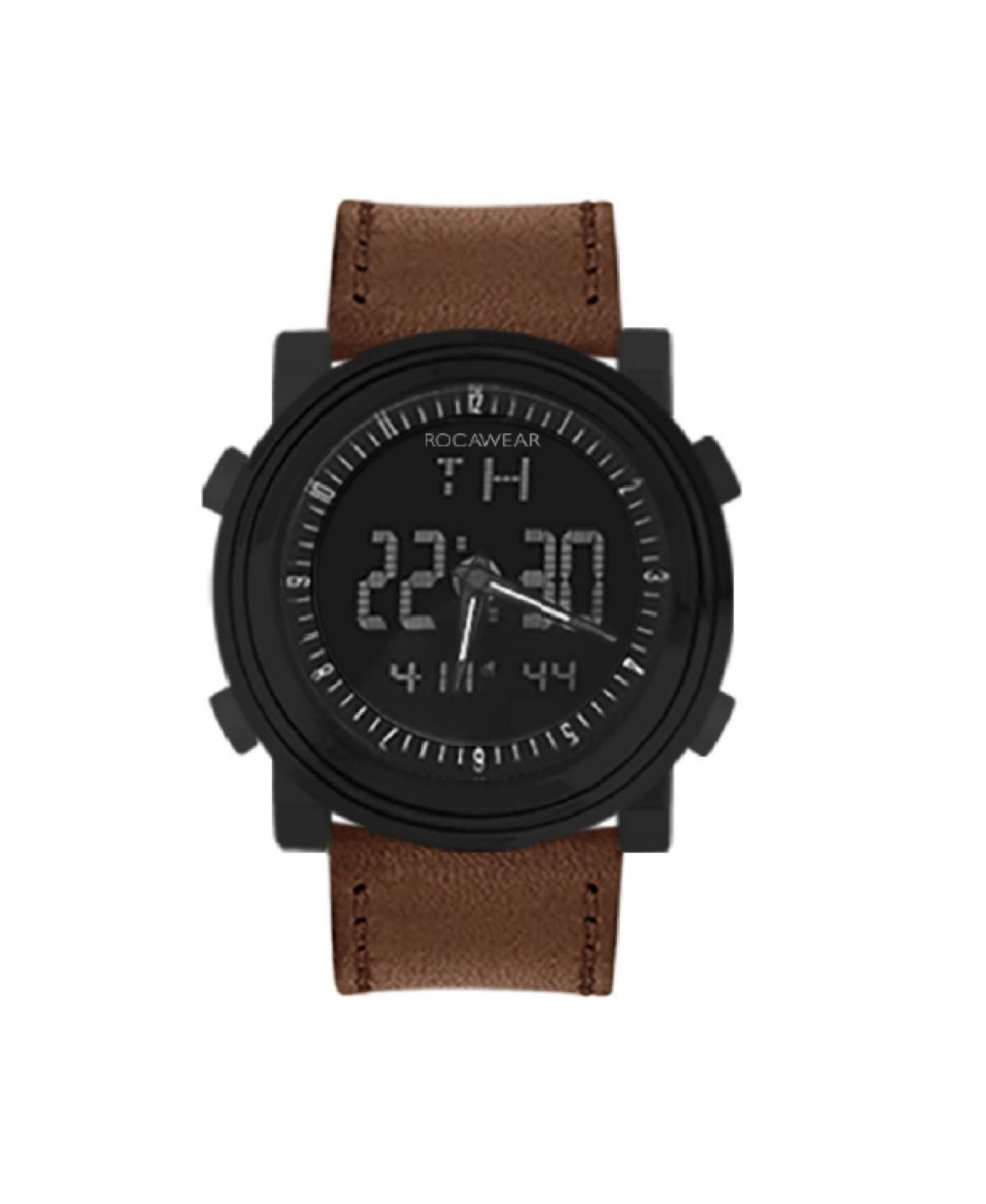 Rocawear Mens Brown Leather Strap Watch 47mm Product Image