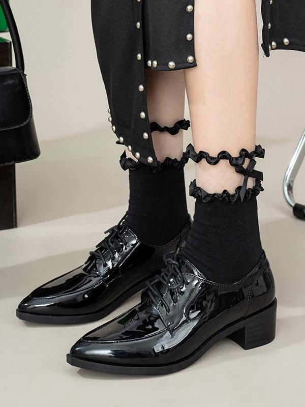 Lace-Up Pointed-Toe Shiny Split-Joint Pumps product image