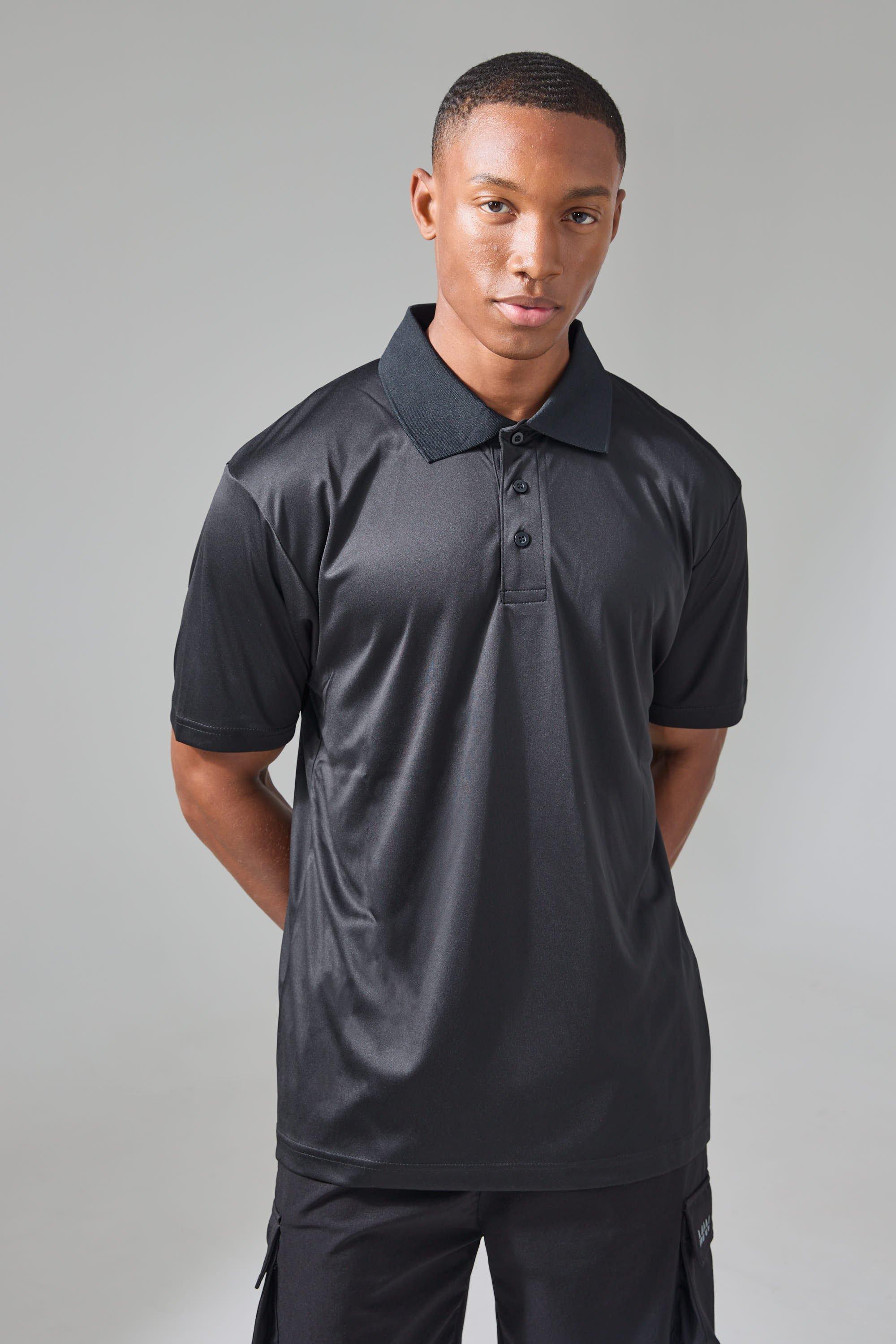 Man Active Button Up Golf Performance Reg Fit Polo | boohooMAN USA Product Image