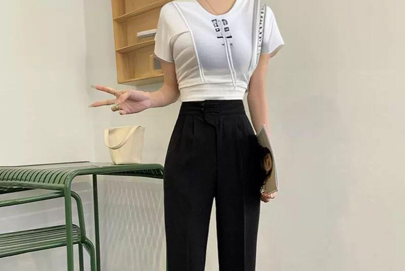 High Rise Plain Straight Leg Slacks Product Image