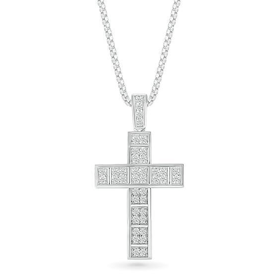 Men's 1/2 CT. T.w. Diamond Divided Cross Pendant in 10K White Gold - 22" Product Image