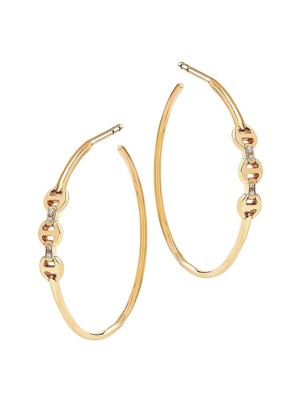 Womens Tri-Link 18K Yellow Gold & Diamond Mini Hoop Earrings Product Image