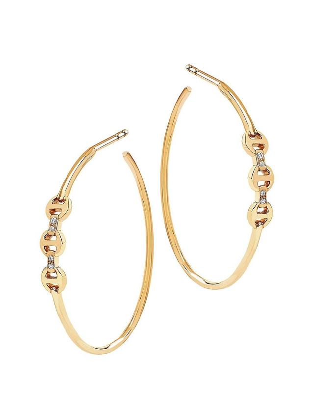 Womens Tri-Link 18K Yellow Gold & Diamond Mini Hoop Earrings Product Image