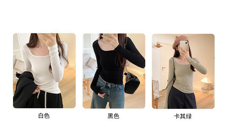 Long-Sleeve Square Neck Plain Top Product Image