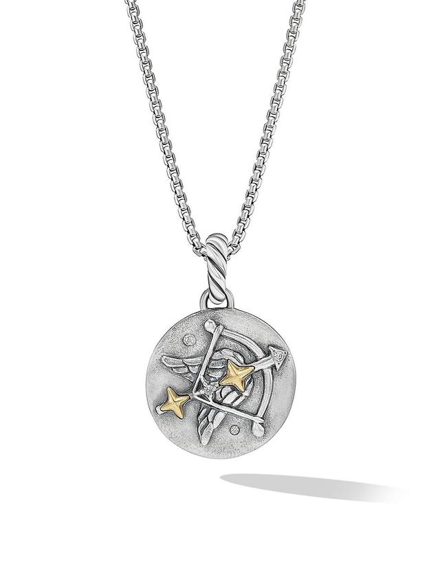 Womens Sagittarius Amulet in Sterling Silver with 18K Yellow Gold and Diamonds, 19MM Product Image