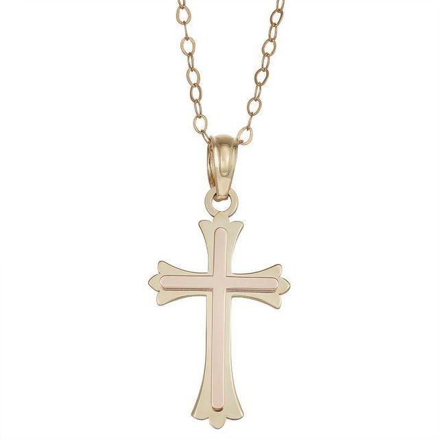 Two Tone 10K Gold Cross Pendant Necklace, Womens Product Image