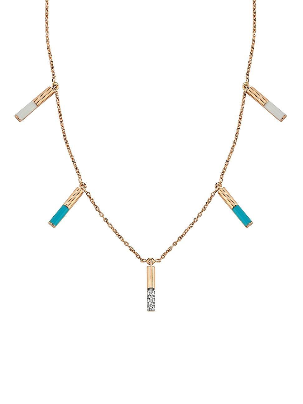 Womens 14K Rose Gold, Enamel & 0.06 TCW Diamond Station Necklace Product Image