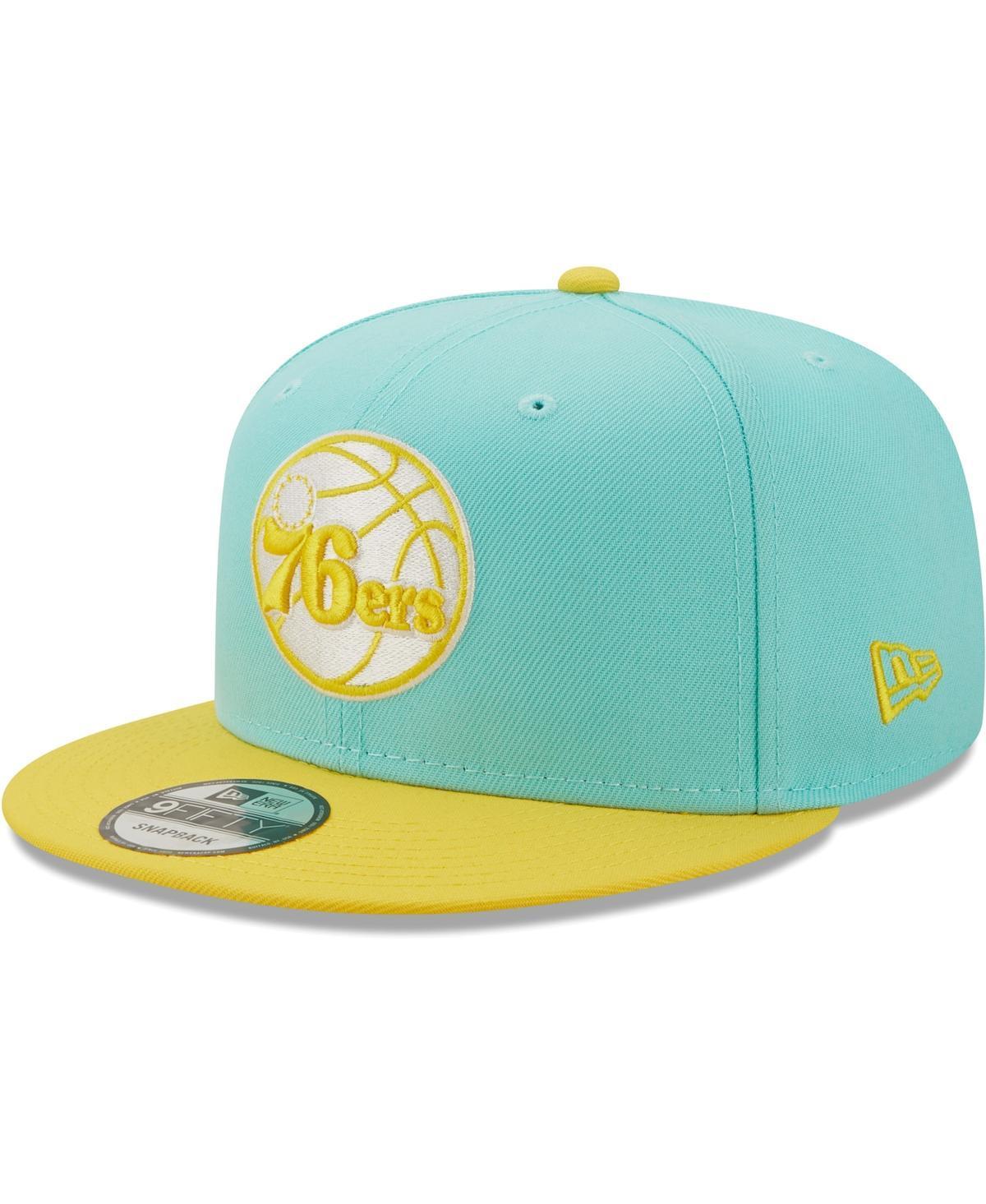 Mens New Era Turquoise/Yellow Philadelphia 76ers Color Pack 9FIFTY Snapback Hat, Turquoise/Blue Product Image