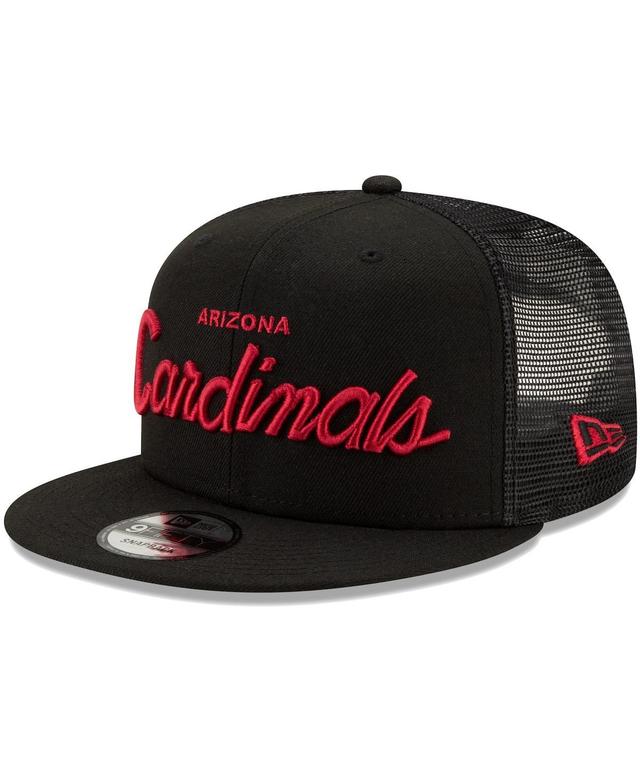 Mens New Era Black Arizona Cardinals Script Trucker 9FIFTY Snapback Hat Product Image